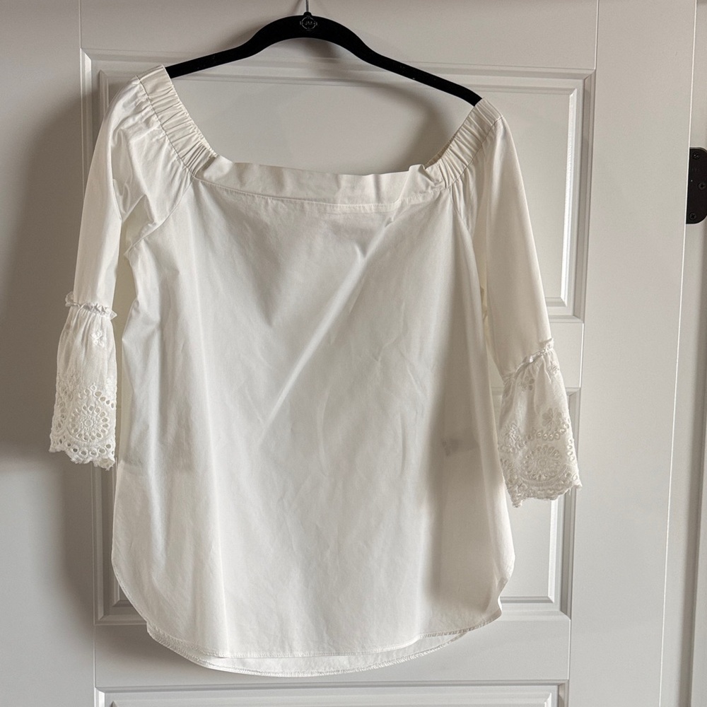 White Cotton Blouse with Lace Detail
